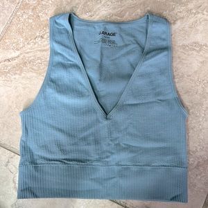 Garage cropped sea blue V neck ribbed tank. Size XS.